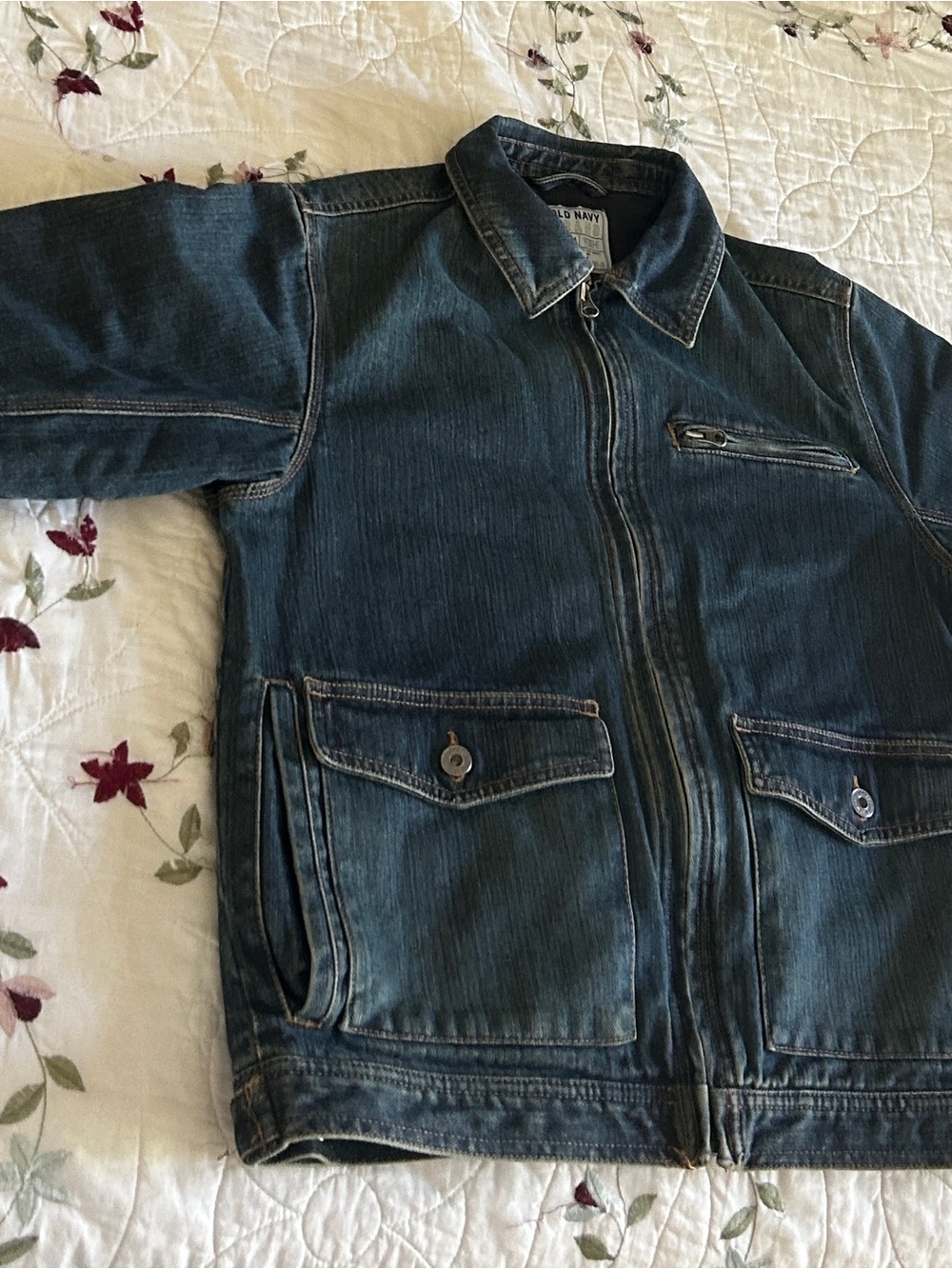 Old Navy flannel lined Blue Denim Zip-Front Jean Jacket